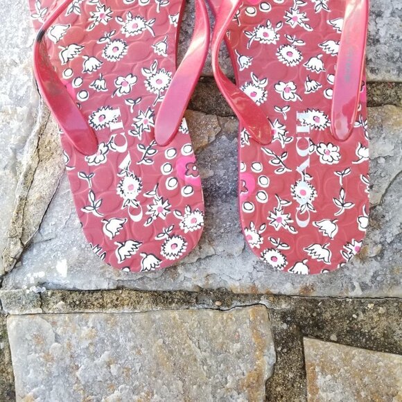 Coach Abbigail Floral Red Sandal Flip Flops Size 6 - Picture 3 of 8